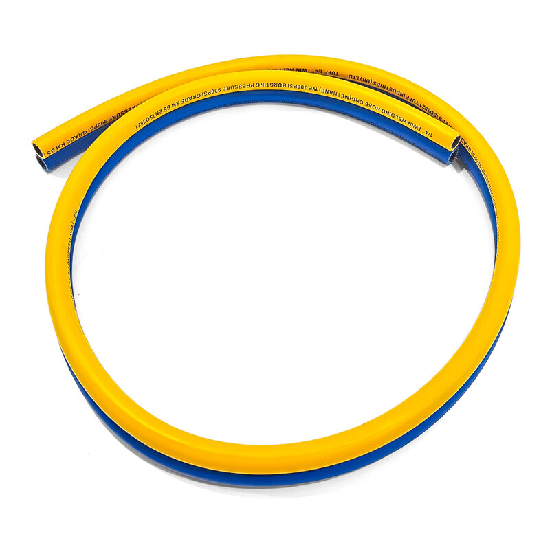 Tubo per saldatura gemellare per impieghi gravosi con rinforzo in treccia di fibra e certificazione EN ISO 3821 per applicazioni ossigeno-acetilene